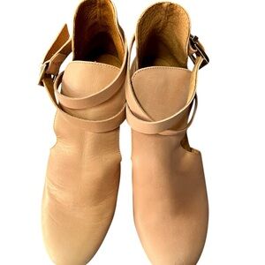 Free People Nude Tan Leather Ankle Booties with Wrap Strap